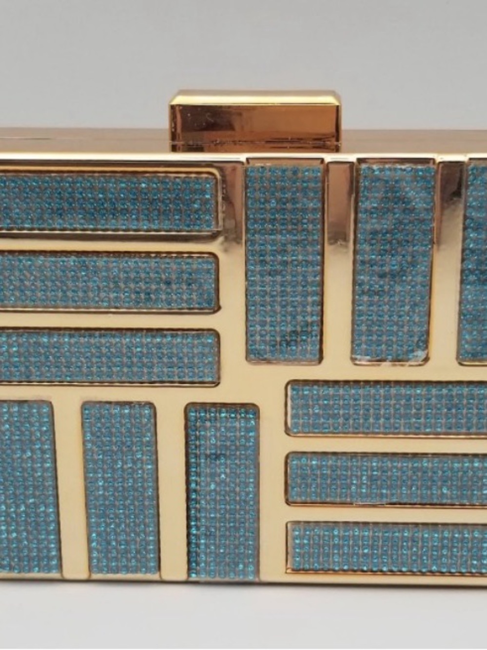 Gold Frame Blue Crystal Evening Clutch